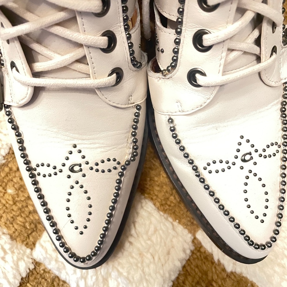 Coach Cream Perforated Lace-Up Ankle Booties with Stud Detail - Picture 6 of 6